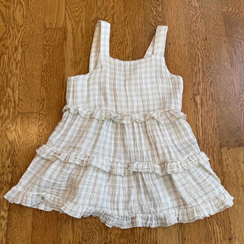 Gerber Gingham Plaid beige & white dress sz 24 months Cotton NWOT